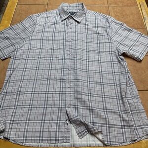 Nat Nast Shirt Men's 100% Silk Plaid Short Sleeve Button Down‎ Size XL